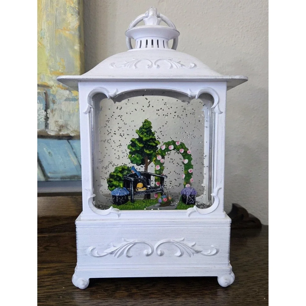 QVC‎ Illuminated Glitter Globe Lantern Summer Park Scene Hanging Freestanding